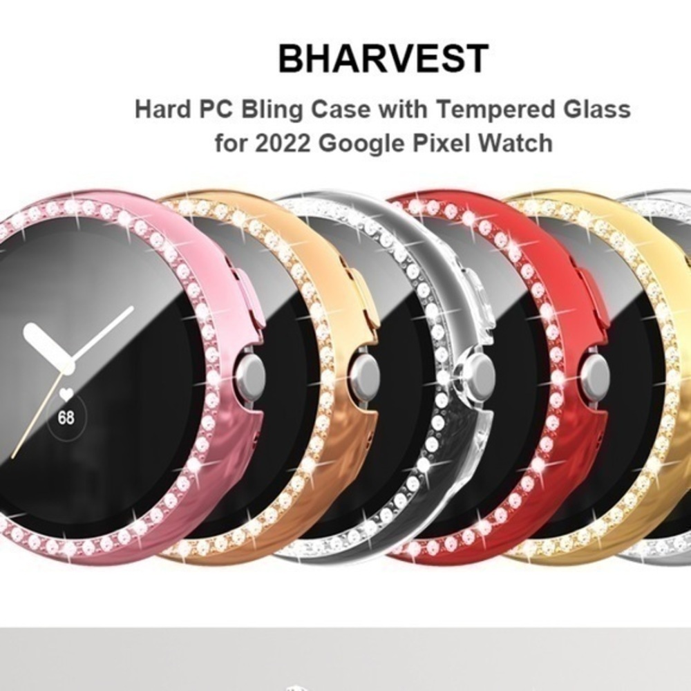 BHARVEST 3-Pack Bling Case for Pixel Watch Cover with Tempered Glass Screen